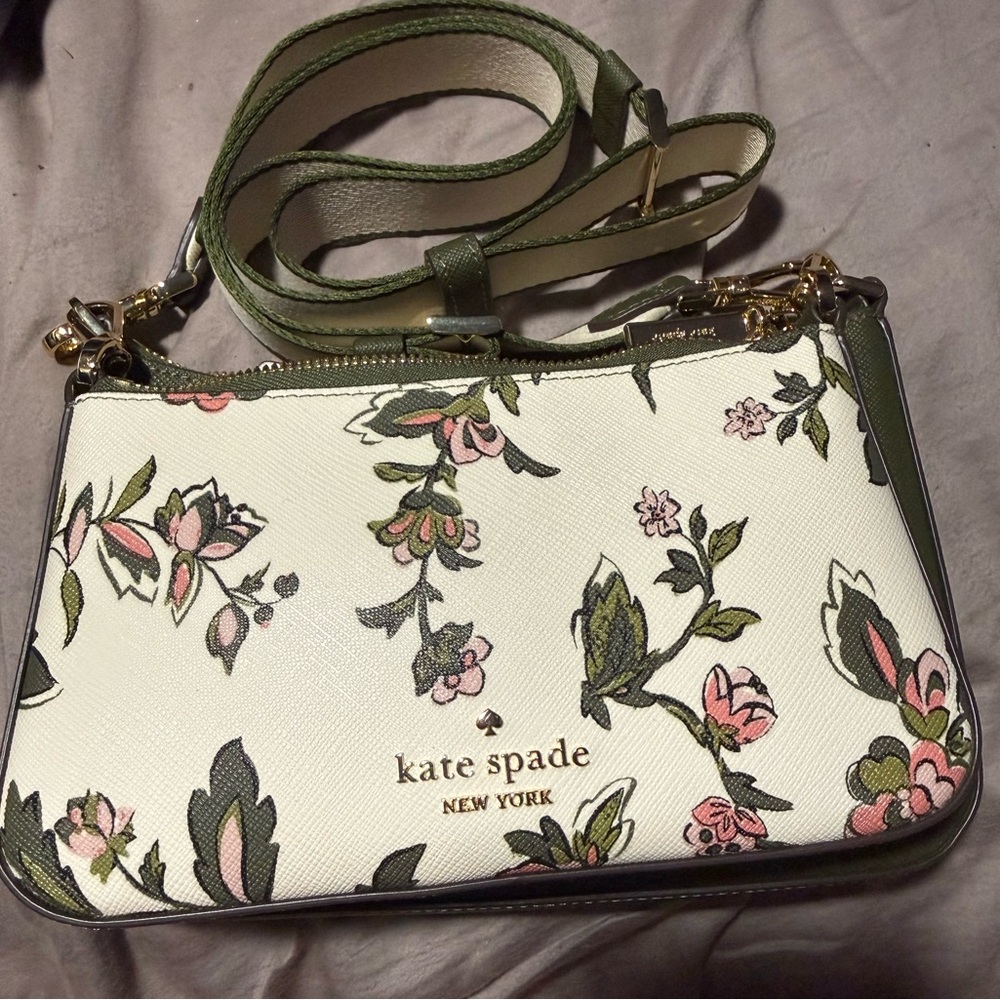 kate spade White Floral Crossbody with Olive Trim